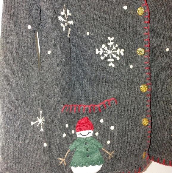 Karen Scott Not so Ugly Holiday Christmas‎ Sweater Cardigan Snowman Wool Gray S - Picture 5 of 8